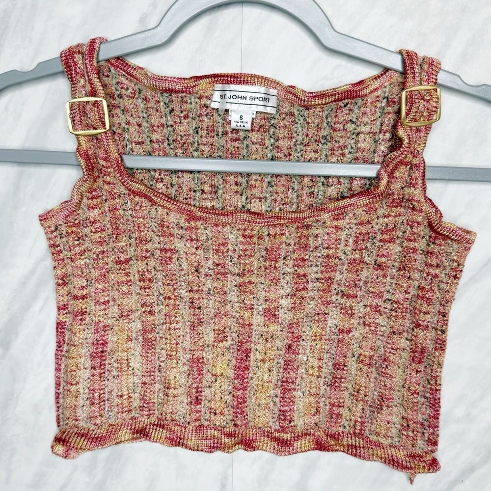St. John Sport Multicolored Ribbed Crop Tank Top Small VTG
